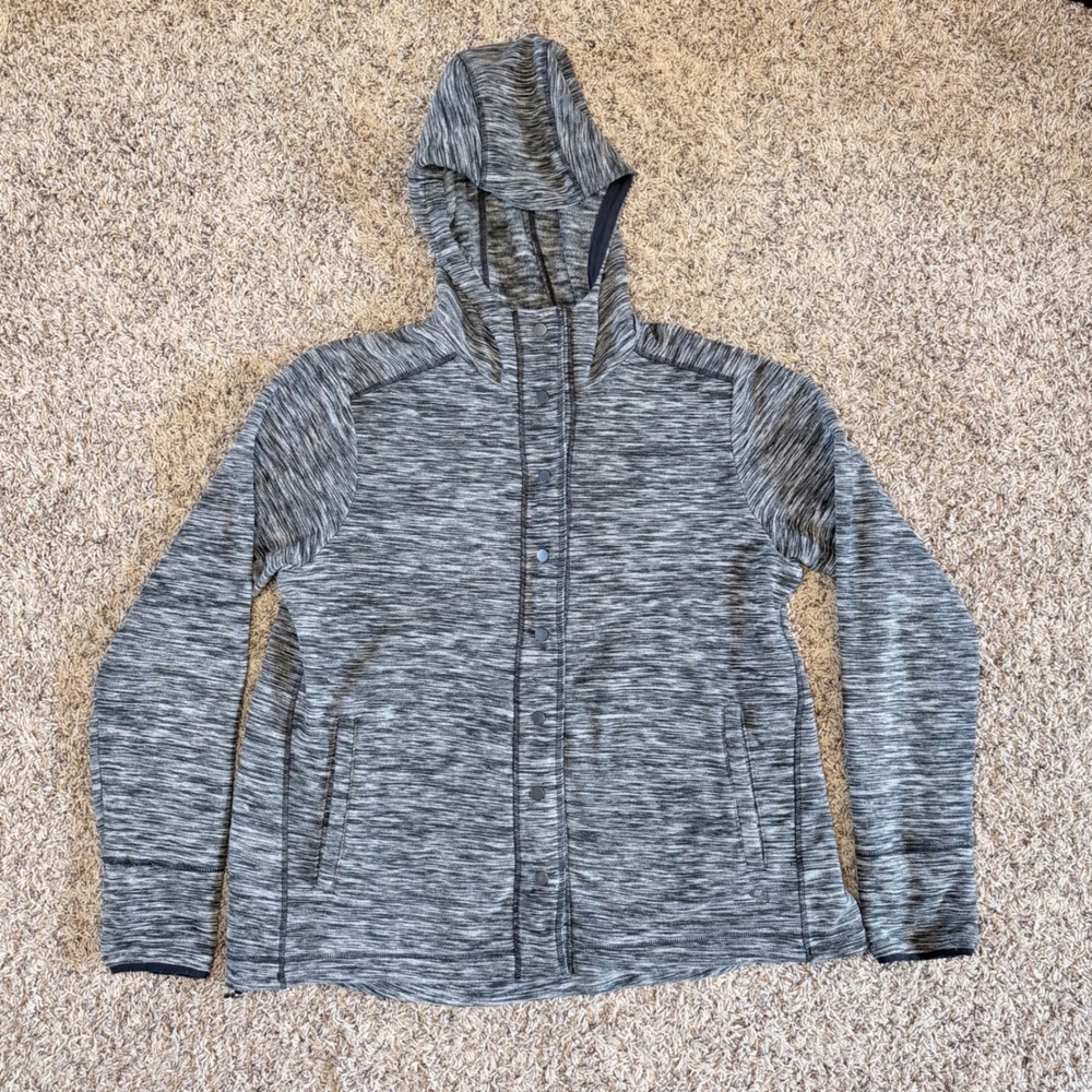Mountain Hardwear Women XL Gray Space Dye Snap Front Hooded Fleece Jacket OL0704